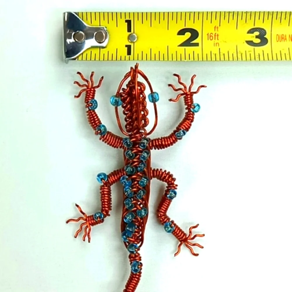 Handmade Copper Wire Lizard Gecko Pin Brooch With Beads - Picture 6 of 7